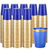 supernal 100 Pcs Pink Plastic Cups,10 Oz Clear Pink Disposable Cups with Gold Trim,Plastic Cockta...