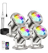 LyLmLe LED Pond Lights with APP Control, 6W SS316 Stainless Steel RGB Underwater Fountain Light w...