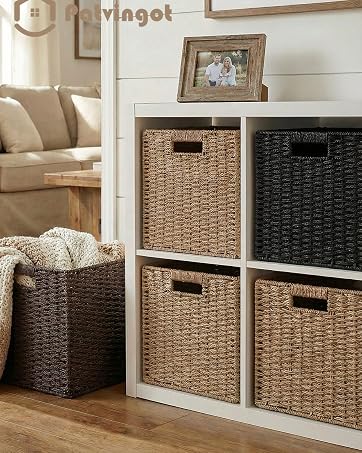 Wicker Storage Bins,Set of 2 Plastic Woven Storage Baskets