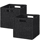 11 Inch Wicker Cube Storage Bins,Hand-Woven Paper Rope Storage Baskets, Set of 2, Foldable Square...