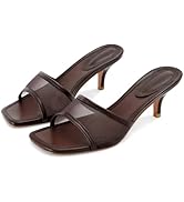 Dsevht Black Kitten Heel Sandals Stiletto Low Heels Slip On Slides Mule Sandal Square Open Toe Dr...