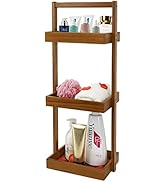 Utoplike Teak Shower Bench Seat with Handles, Portable Wooden Spa Bathing Stool with Storage Towe...