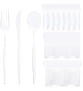 Supernal 360Pcs Pink Plastic Silverware,Heavy Duty Disposable Silverware,Hammered Disposable Cutl...