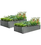 A ANLEOLIFE 2-Set 8X4X2 ft Galvanized Raised Garden Bed Kit, Oval Metal Deep Root Planters for Ou...