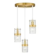 LMS 2-Pack Modern Pendant Lights, Brushed Gold Pendant Light Kitchen Island with Hammered Glass, ...