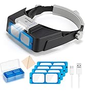 Dilzekui Magnifying Glass with Light 1X to 14X, Rechargeable Magnifying Glasses, Head Mount Manif...