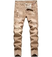 Anbreuinron Boy's Skinny Fit Ripped Destroyed Distressed Fashion Denim Jeans Pants