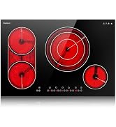 Karinear 30 inch Electric Cooktop, 8600W 5 Burner Radiant Electric Stove Top, Knob & Touch Contro...
