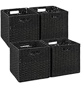 11 Inch Wicker Cube Storage Bins,Hand-Woven Paper Rope Storage Baskets, Foldable Square Storage B...