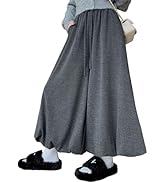 Gihuo Women's Cotton Wide Leg Pants, Elastic Waist Harem Style, Casual Baggy Palazzo Pants with P...