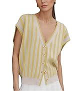 HangNiFang Womens Summer Knit Cardigan Vest V Neck Cap Sleeve Golden Button Sweater Tops