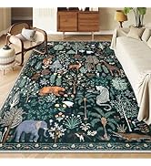 OJIA Jungle Print 5x7 Area Rugs for Living Room, Green Soft Christmas Washable Rugs for Bedroom U...