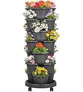 VECELO 7 Tier Vertical Garden Planter, Self Watering Stackable Planters with Wheels for Strawberr...