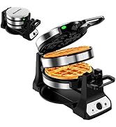 Waffle Maker, Rotating Belgian Waffle Maker, 180° Flip Waffle Iron, Non-Stick Plate, Adjustable B...