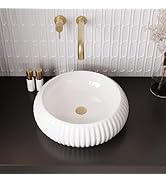 DeerValley 15.7 Inch White Round Ceramic Vessel Sink, Above Counter Porcelain Bathroom Vanity Bow...
