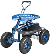 VEVOR Garden Scooter with Seat, 2 in 1 Rolling Garden Cart with Storage Bin, Supports up to 227 l...