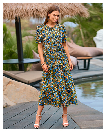 PRETTYGARDEN Women's Summer Wrap Maxi Dress Casual Boho Floral V Neck Short Sleeve Ruffle Hem Spl...