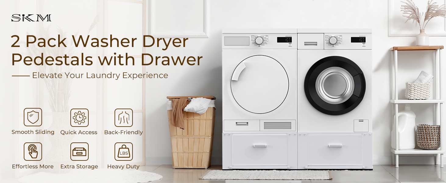 J28C-W2-01 2 Pack Washer Dryer Pedestals with Drawer