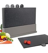 Masthome Index Chopping Board Set, 4-Pieces Plastic Cutting Boards with Food Icons and Storage St...