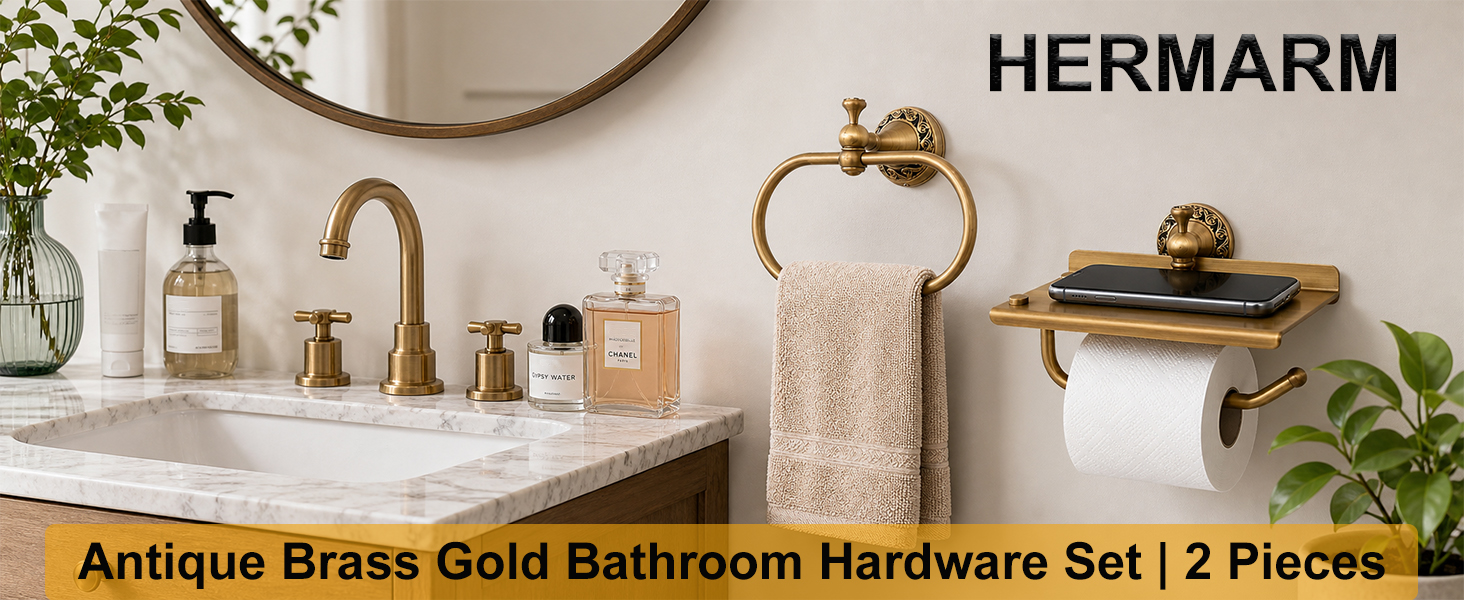 Antique Brass Gold Bathroom Set