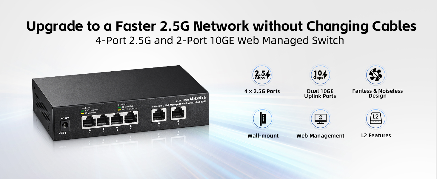 4-Port 2.5G Ethernet Switch with 2-Port 10G RJ45