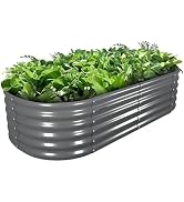 A ANLEOLIFE 8x4x2ft Galvanized Raised Garden Bed Kit, Oval Metal Deep Root Planters for Outdoor P...