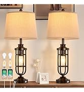 SRJJRS 24" Farmhouse Table Lamps for Living Room Set of 2, Black Rustic Lamps for Night Stands wi...