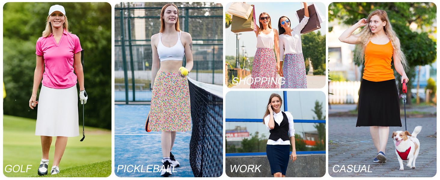 Women's Midi Length Skorts Skirts with 2 Pockets Modest Long Skirts 28" Knee Length Athletic Skort