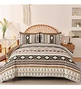 Dinjoy Light Brown King Size Comforter Set,Striped Boho Bed in a Bag King 7 Pieces Soft Bedding C...