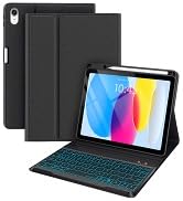 BLUTLOTUS iPad 10th Gen 2022 Keyboard Case, 10.9 inch Smart Folio with Pencil Holder, 7 Color Bac...