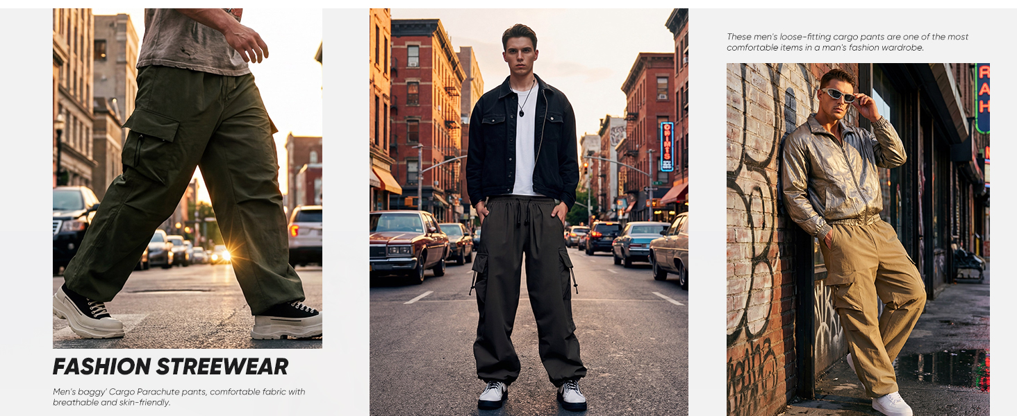 Trendy tech parachute pants for mens casual urban wear skateboarding travel hiking four seasons