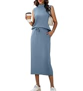 Casly Lamiit Women's 2 Piece Set Summer Casual Sleeveless Mock Neck Top Midi Skirts Lounge Travel...