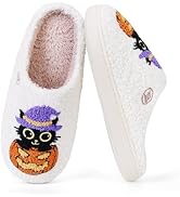 Halloween Slippers for Women Men, Halloween Pumpkin Slippers, Soft Plush Spooky Slipper, Cute Car...
