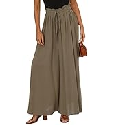 Gihuo Women’ s Drawstring Elastic Waist Satin Pants Wide Leg Palazzo Pants with Pockets