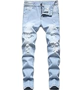 Anbreuinron Boy's Ripped Jeans Stacked Skinny Fit Destroyed Distressed Fashion Comfy Denim Jeans ...