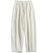 Gihuo Women’ s Cotton Linen Pants Drawstring Elastic Waist Summer Capris Cropped Trousers