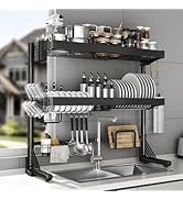 CUISIBOT Over The Sink Dish Drainer Drying Rack 3 Tier, Full Stainless Steel Dish Drying Rack Adj...