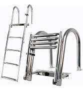 4 Step Pontoon Boat Ladder,Heavy Duty Telescoping Boat Boarding Ladder with Wide Steps, Folding B...