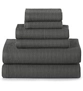 ecolook 6-Piece Waffle Weave Towel Set, 100% Cotton, Lightweight, Absorbent & Quick-Drying, 2 Bat...