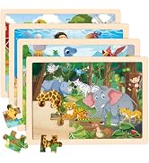 Puzzles for Kids Ages 4-6, 4 Packs 24 Pcs Wooden Jigsaw Puzzles for Toddlers Ages 2-4, Preschool ...