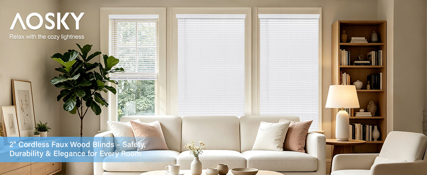 AOSKY 2" Cordless Faux Wood Blinds