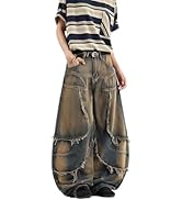 DFGIGT Men's Baggy Jeans Hip-hop Fringe Frayed Edges Jeans Wide Leg Denim Pants