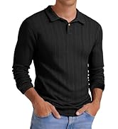 Mens Knit Polo Shirts Long Sleeve Casual Textured Golf Polo Shirts Dress Collared Sweater Pullover