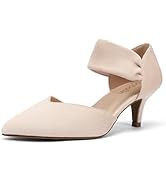 DOBOLIN Wide Width Kitten Heels for Women Rhinestone Bow Pointed Closed Toe Pumps Ankle Strap Wed...