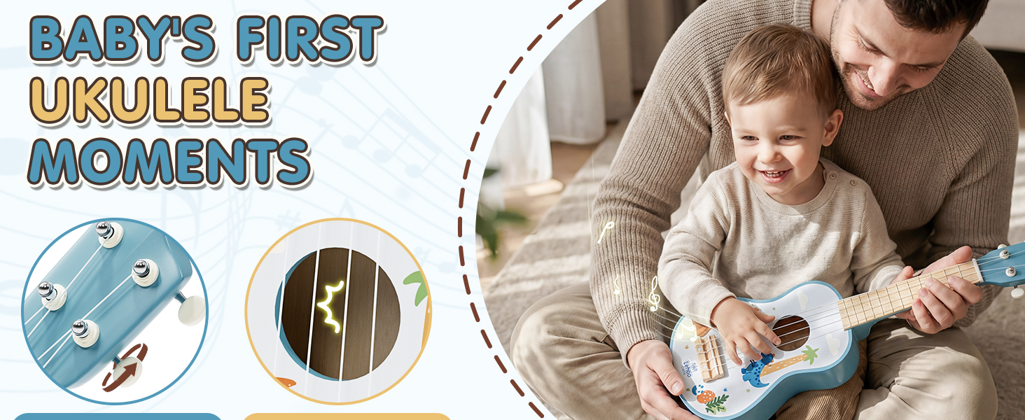 Text reads 'BABY'S FIRST MOMENTS'. Series of photographs showing infant developmental moments and milestones with circular photo frames.