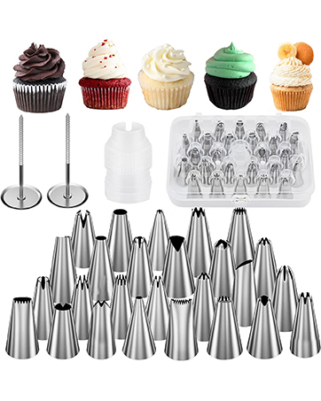 FANTEXY Piping Tips Set,29 Pieces Cake Decorating Supplies Kits with 24 Standard Piping Tips, 3 S...