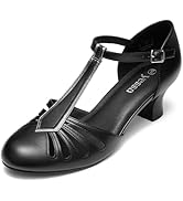 YESSA 1920s Shoes for Women Leather/Satin Ballroom Dance Shoes,T-Strap Character Shoes,2"/2.5" Da...