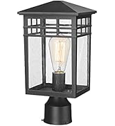 Diyel Outdoor Post Light Fixture, Modern Exterior Pillar Lantern with Black Finish & Seeded Glass...