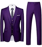 MOGU Mens 3 Piece Slim Fit Plaid Suit Blazer Jacket+Vest+Pants