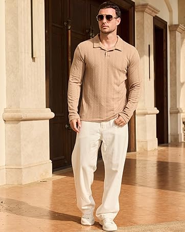 Mens Henley Shirts Long Sleeve Casual T-Shirts Basic Classic Vintage Cotton Tee Shirts Pocket But...